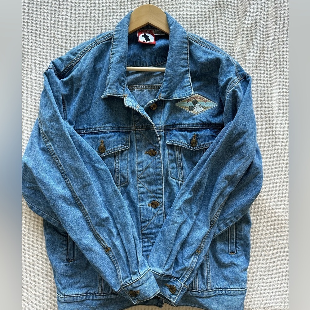 Vintage 90s Disney Denim Jacket with Mickey Mouse Patch